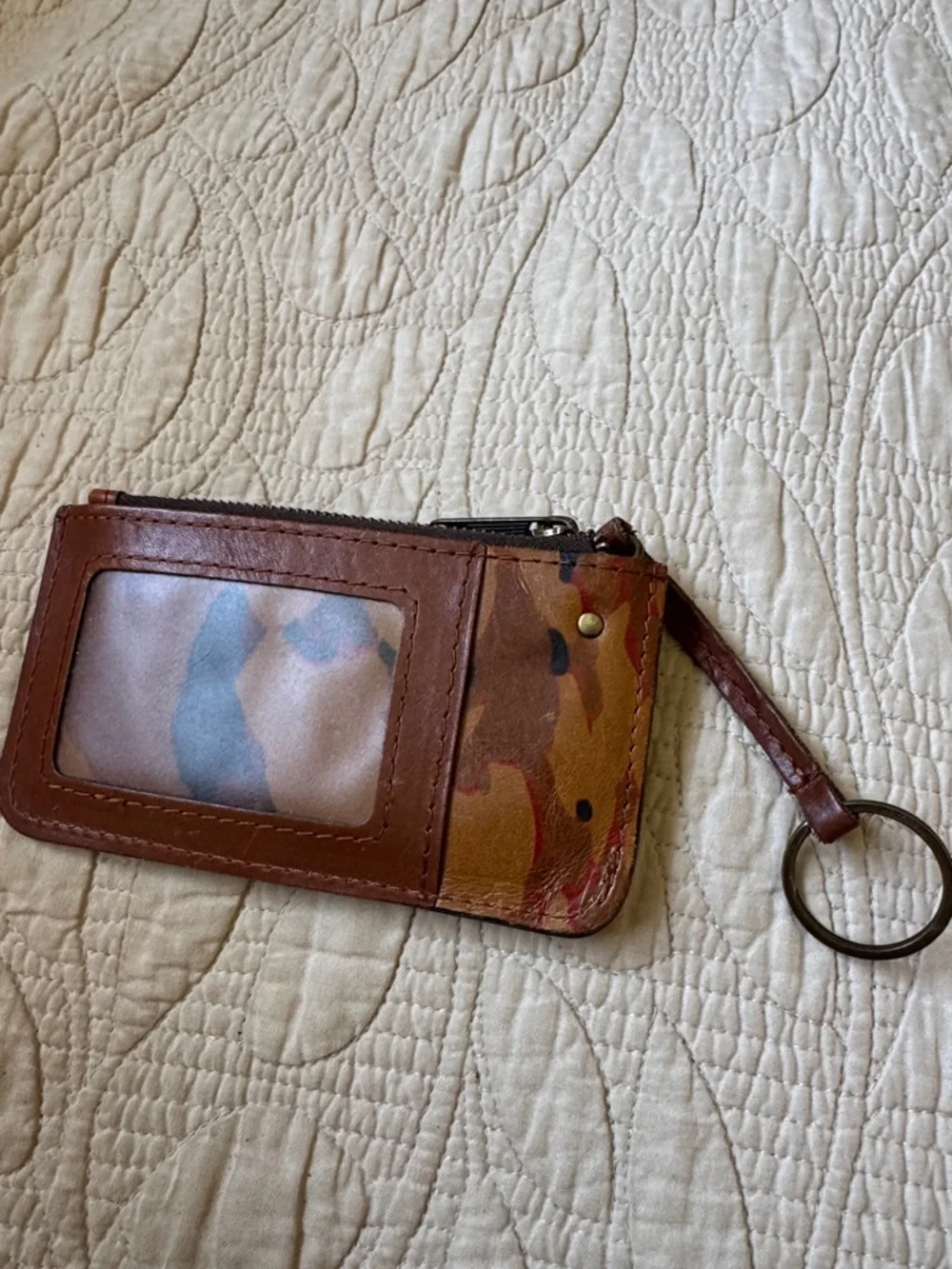 Patricia Nash Brown Multi-Color Leather Zip Key Wallet